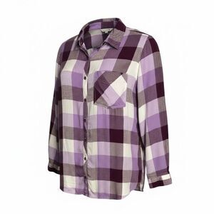 Terra & Sky Women Purple Shirt Plus Size 1X (16W-18W) Button Plaid Soft Viscose
